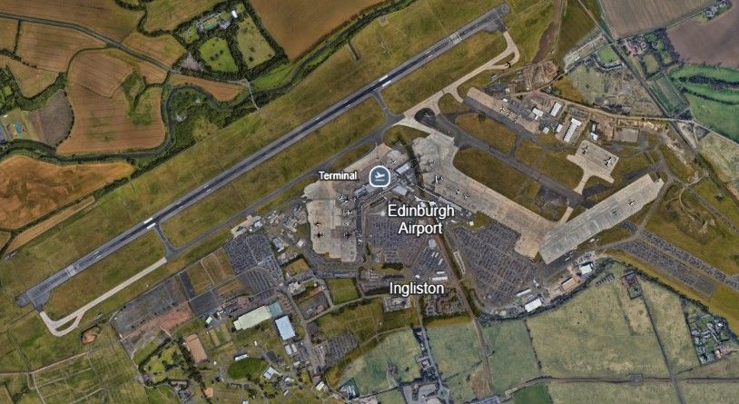 Aerial view of Edinburgh airport. Airport Taxi Huddersfield.