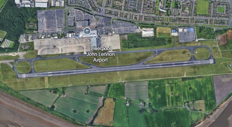 Aerial view of Liverpool Airport. Airport Taxi Huddersfield.